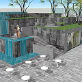 Stylish Restaurant Exterior With Glass Facade Portrait Posters And Outdoor Seating