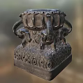 Intricate Stone Sculpture Featuring Elephant Carvings On Drum Shaped Base With Decorative Patterns