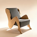 Modern Sofa Stool With Unique Wooden Frame And Gray Upholstery Design