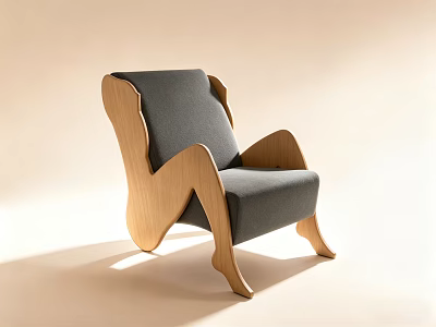 Modern Sofa Stool With Unique Wooden Frame And Gray Upholstery Design 3d model
