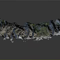 Mountainous Terrain With Blue Gray Rocky Layers Canyon Green Vegetation And Textured Surface