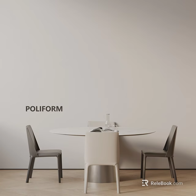 POLIFORM Modern Minimalist Dining Table Set With Round White Table And Gray Chairs 3d model