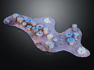 Decorative Arrangement Of Wood Stumps And Natural Stone Blocks For Interior Design 3d model