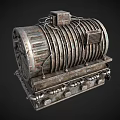 Vintage Industrial Metal Cylindrical Equipment With Rusted Pipes And Brackets