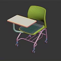 Modern Dining Table Set With Green Chair White Tabletop Metal Frame And Rolling Wheels