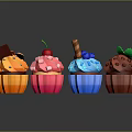 Colorful Cupcakes With Cherry Blueberry Chocolate Toppings Orange Slices And Mint Leaves