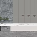 Elegant Modern Reception Area Interior With Marble Wall Green Plant And Pendant Lights