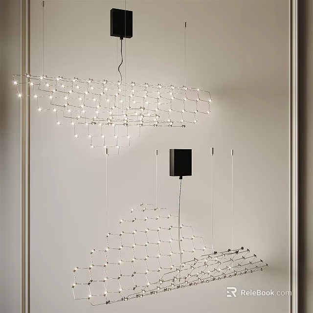 Modern Geometric Grid Design Chandelier With Small Hanging Lights For Minimalist Interior 3d model 