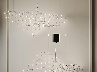 Modern Geometric Grid Design Chandelier With Small Hanging Lights For Minimalist Interior 3d model