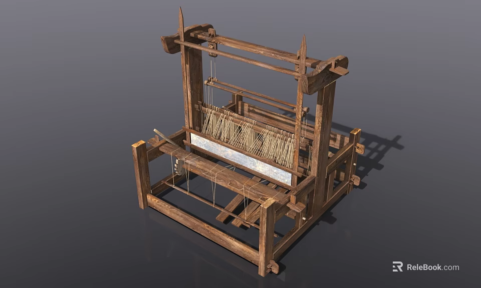 Traditional Wooden Loom Commercial Weaving Equipment With Handcrafted Design For Textile Production 3d model 