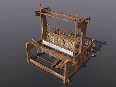 Traditional Wooden Loom Commercial Weaving Equipment With Handcrafted Design For Textile Production 3d model