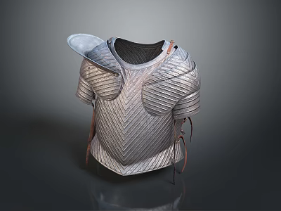 Medieval Armor With Silver Metallic Finish Shoulder Guards Striped Design And Leather Straps 3d model