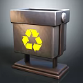 Sturdy Metal Recycle Bin With Yellow Recycling Symbol And Pedestal Base