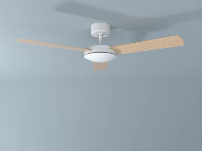 Ceiling Air Conditioning Fan With White Base And Wooden Blades Mounted On Light Blue Ceiling 3d model