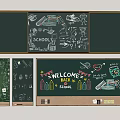 School Themed Chalkboard Wall With Welcome Back Message And Educational Doodles 3d model
