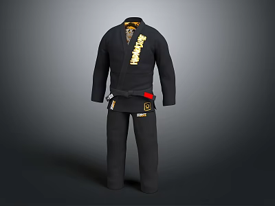 Black BJJ Gi Martial Arts Uniform with Gold Embroidery and Matching Pants 3d model