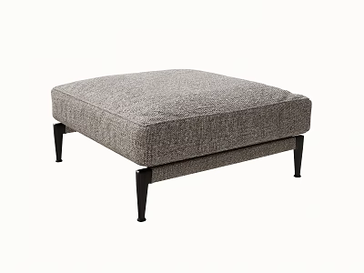 Modern Gray Fabric Upholstered Ottoman With Soft Cushion And Black Metal Legs 3d model