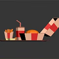 Fast Food Tray Setup With Open Burger Box Fries Drink Coffee Croissant And Checkered Mat