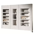 Modern White Storage Shelf Cabinet With Multiple Shelves Small Lamps And Decorative Items