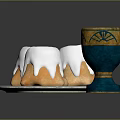Delicious White Frosting Topped Pastries on Silver Plate and Blue Gold Cup with Red Drink