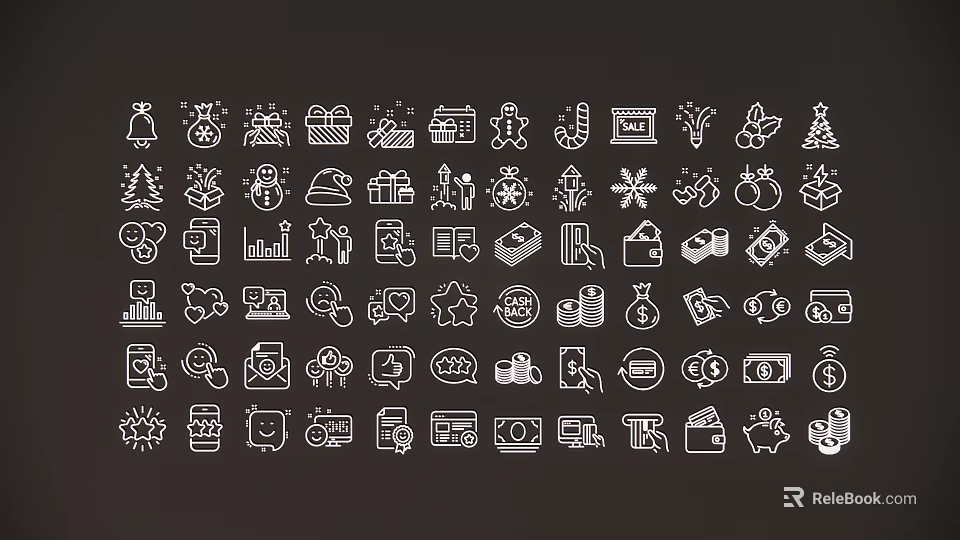 Various White Decorative Charms With Different Icon Designs On Black Background 3d model 