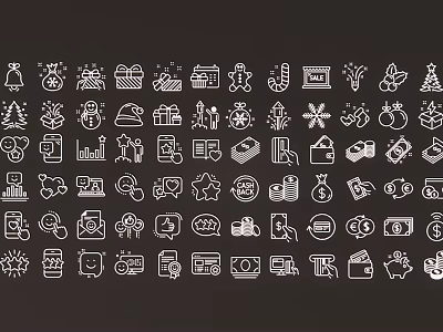 Various White Decorative Charms With Different Icon Designs On Black Background 3d model