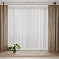 Modern Interior Featuring Beige Side Curtains Sheer White Center Panel And Green Plant