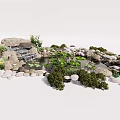 Garden Ornament Design Featuring Small Pond Water Lily Pads Decorative Stones and Greenery
