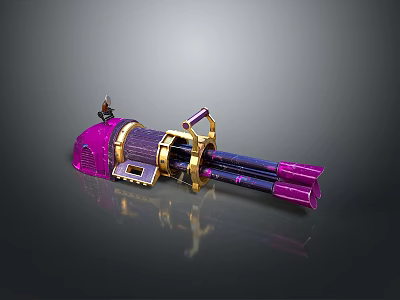 Purple And Gold Large Cannon Weapon Featuring Small Figure On Top 3d model