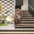 Modern Interior With Staircase Sculpture Plants Moon Decoration Stone Landscape And Lighting