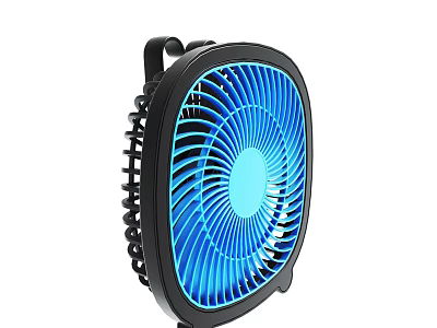 Portable Air Conditioner Fan With Blue Blades And Black Frame 3d model