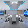 Modern High Tech Monitoring Room Interior With Multiple Screens Control Consoles Data Displays