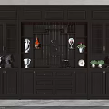 Dark Brown Chinese Style Decorative Cabinet With Compartments Drawers And Ornaments