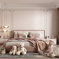 Cozy Kids Room Interior With Pastel Pink Walls Soft Bed Stuffed Bears And Plush Rug