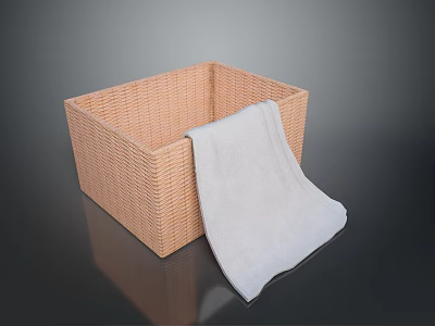 Woven Storage Basket With Soft Light Colored Towel For Home Organization And Daily Use 3d model