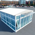 Modern Glass Building Structure With Surrounding High Rises And Gray Ground 3d model