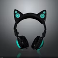 Cat Ear Headphones With Glowing Ears Green LED Lights And Black Over Ear Design