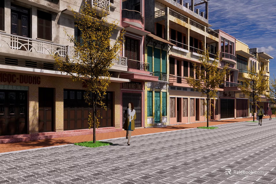 Traditional Arcade Street With Pedestrian And Historic Buildings 3d model 