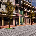 Traditional Arcade Street With Pedestrian And Historic Buildings