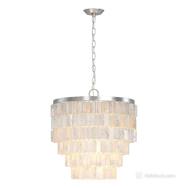 Modern Layered Glass Chandelier With Metal Chain And White Transparent Design 3d model 