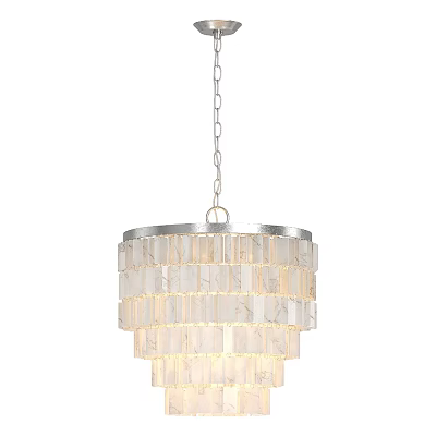 Modern Layered Glass Chandelier With Metal Chain And White Transparent Design 3d model