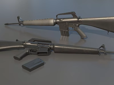 Two Metal Military Rifles With Detachable Magazine On Gray Surface 3d model