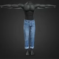 Blue Denim Jeans With Cuffed Hem Displayed By Model On Black Background 3d model