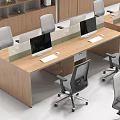 Modern Office Desk And Chair Set With Bookshelves And Computer Workstations In Workspace