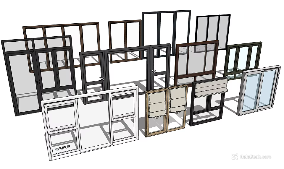 Various Style Window Frames With Modern Design And Different Colors 3d model 