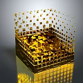 Golden Cube Structure With Small Square Patterns And Reflective 3D Surface 3d model