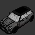 Light Gray Mini Cooper Car Featuring Black Stripes Black Roof Round Headlights And Black Wheels
