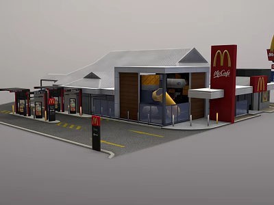 Modern McDonald's Restaurant Building Exterior Featuring Coca Cola Signage And Drive Thru Lane 3d model