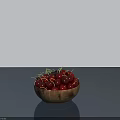 Ceramic Bowl Filled With Fresh Red Cherries On Gray Tabletop White Background