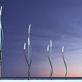 Modern Outdoor Lights with Curved Poles and White Glow in Starry Night Scene